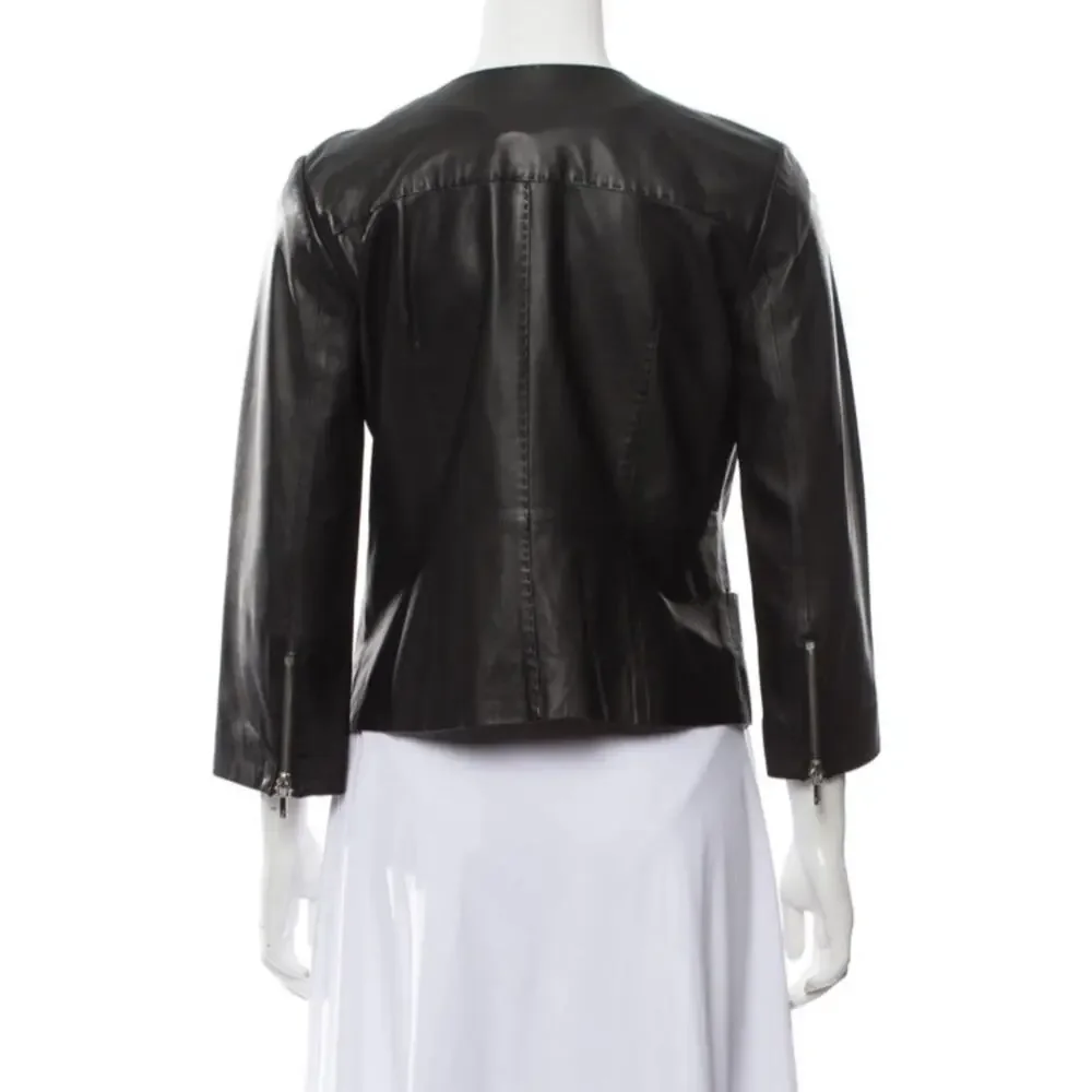 Tory‎ Burch leather moto style jacket black sz 4